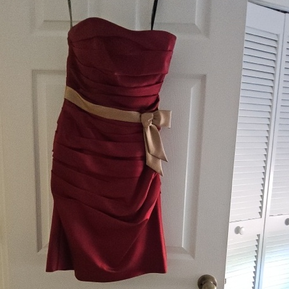 Red Ruched Strapless Sheath Dress for Cocktail